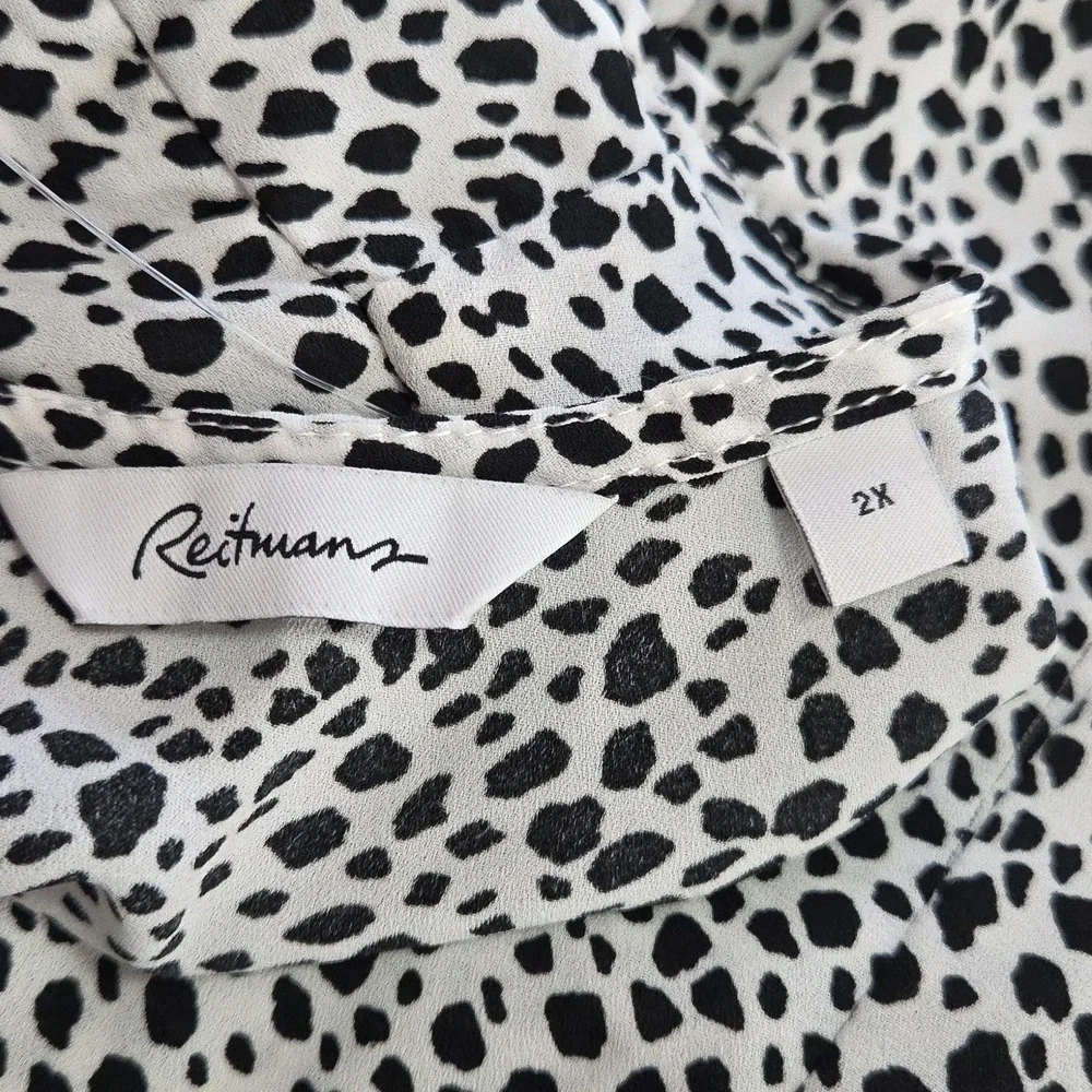 Reitmans Black & White Speckled Ruffle Blouse | Long Sleeve Workwear Top - Picture 6 of 9